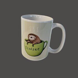 Sloth-Themed "Sloffee" Ceramic Mug By Society6, White With Green Cup Design